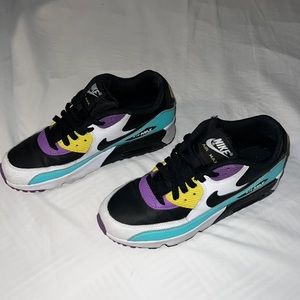 Nike Air Max 90s Bright Black Violet Whites, size 6 but can fit bigger